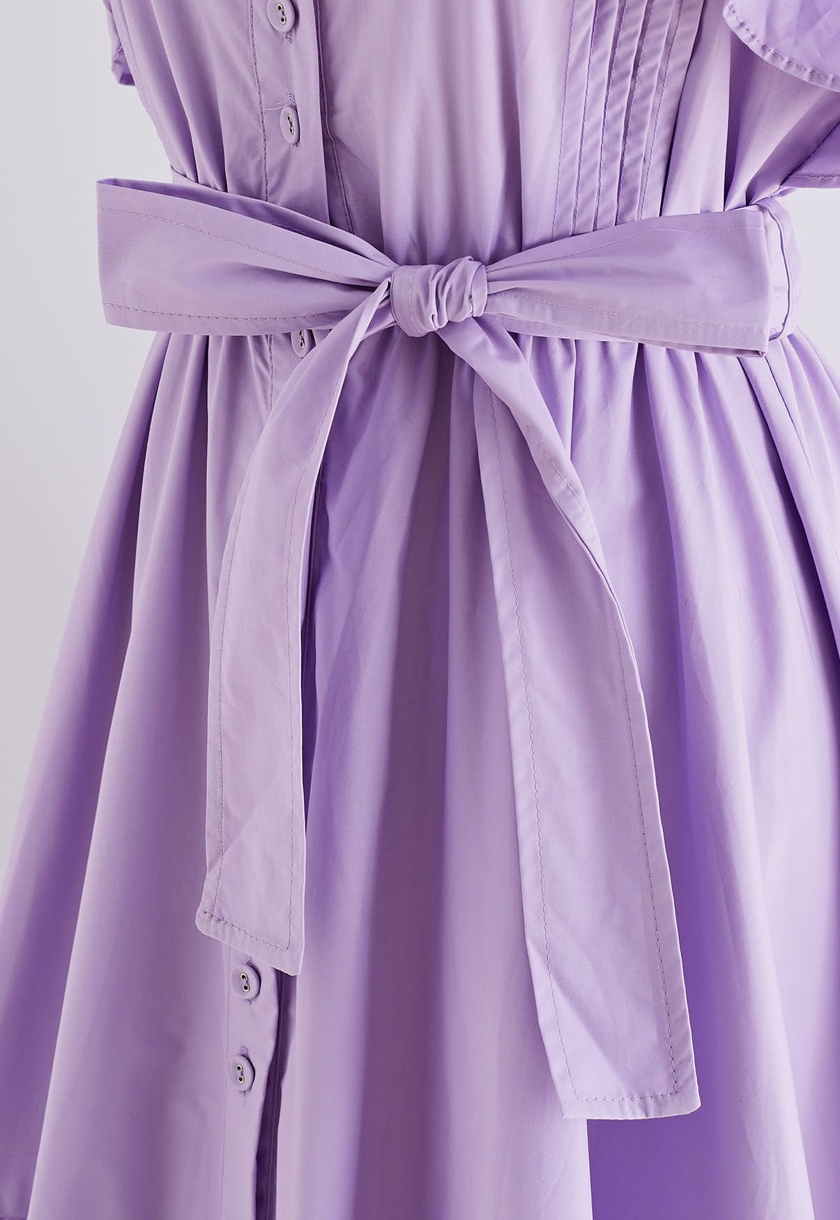 Flutter Sleeve Tie Waist Skater Dress in Lilac | Chicwish