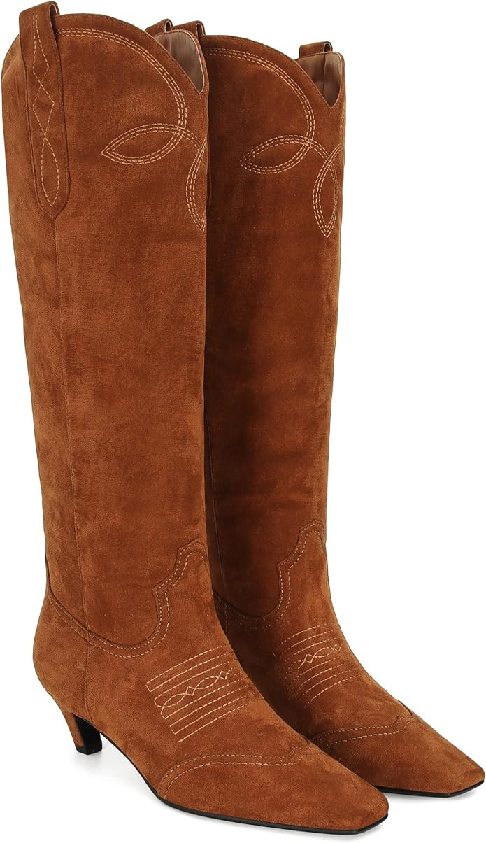 DOEYG Suede Cowboy Knee High Boots for Women Pointed Toe Cowgirl Boots Kitten Heels Western Boots... | Amazon (US)