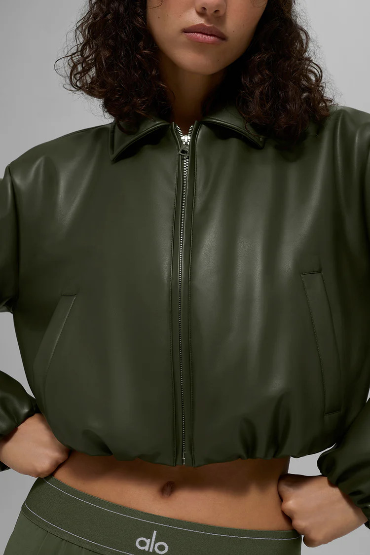 Faux Leather Cropped Premier Bomber | Alo Yoga (US)