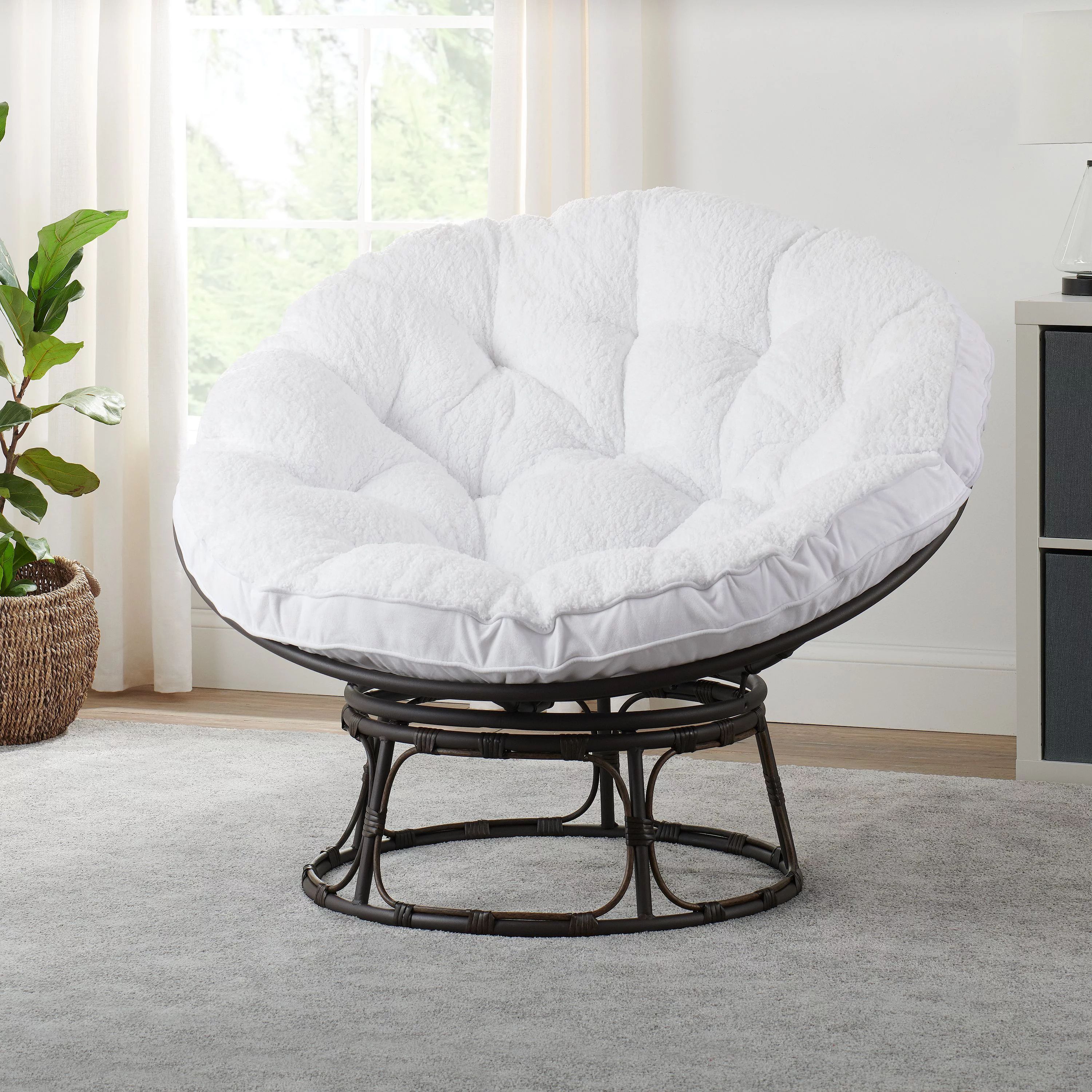 Better Homes & Gardens Papasan Chair 46" Wide, White Sherpa | Walmart (US)
