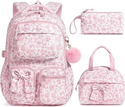 Fimibuke 3PCS Corduroy Backpack for School Girls with Lunch Box Pencil Case | Lightweight Teen Gi... | Amazon (US)