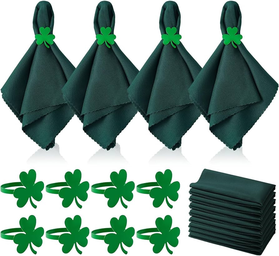 16 Pcs St Patricks Day Napkin Rings and St Patricks Day Cloth Napkins-Metal Shamrock Napkin Rings... | Amazon (US)