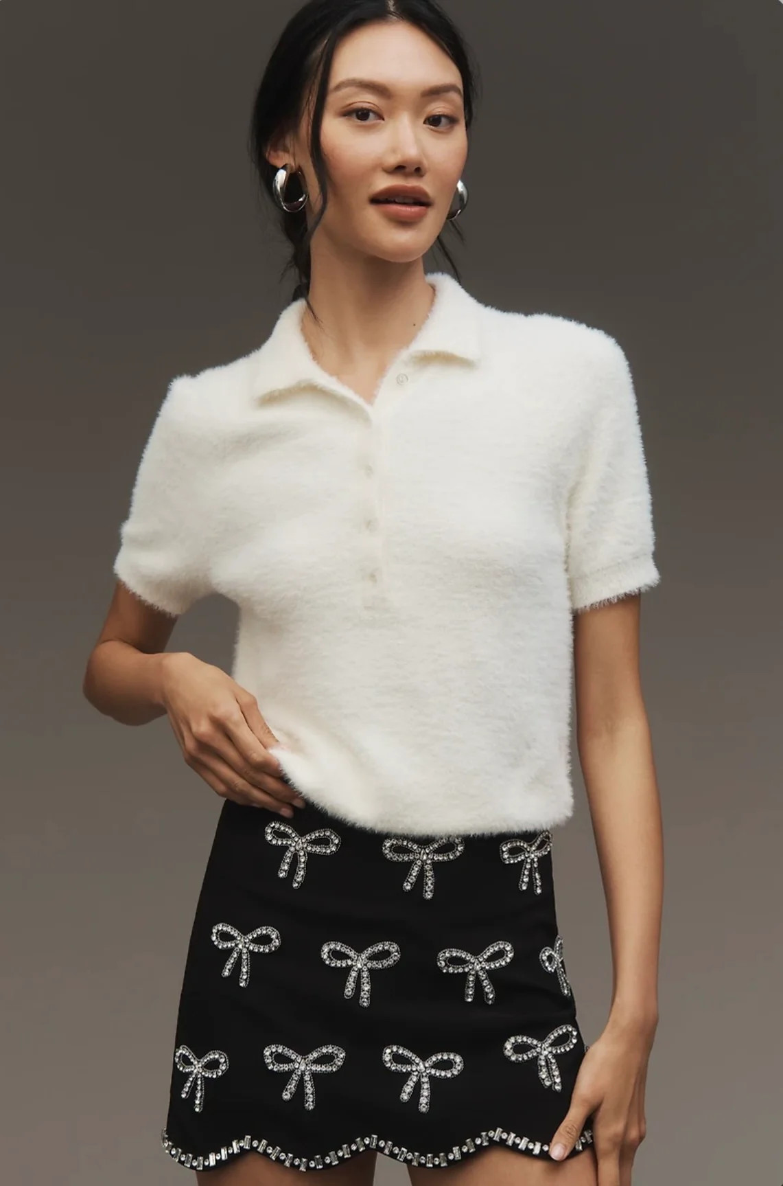 En Saison Bow Embellished Scalloped Hem Skirt | Sierra Deene