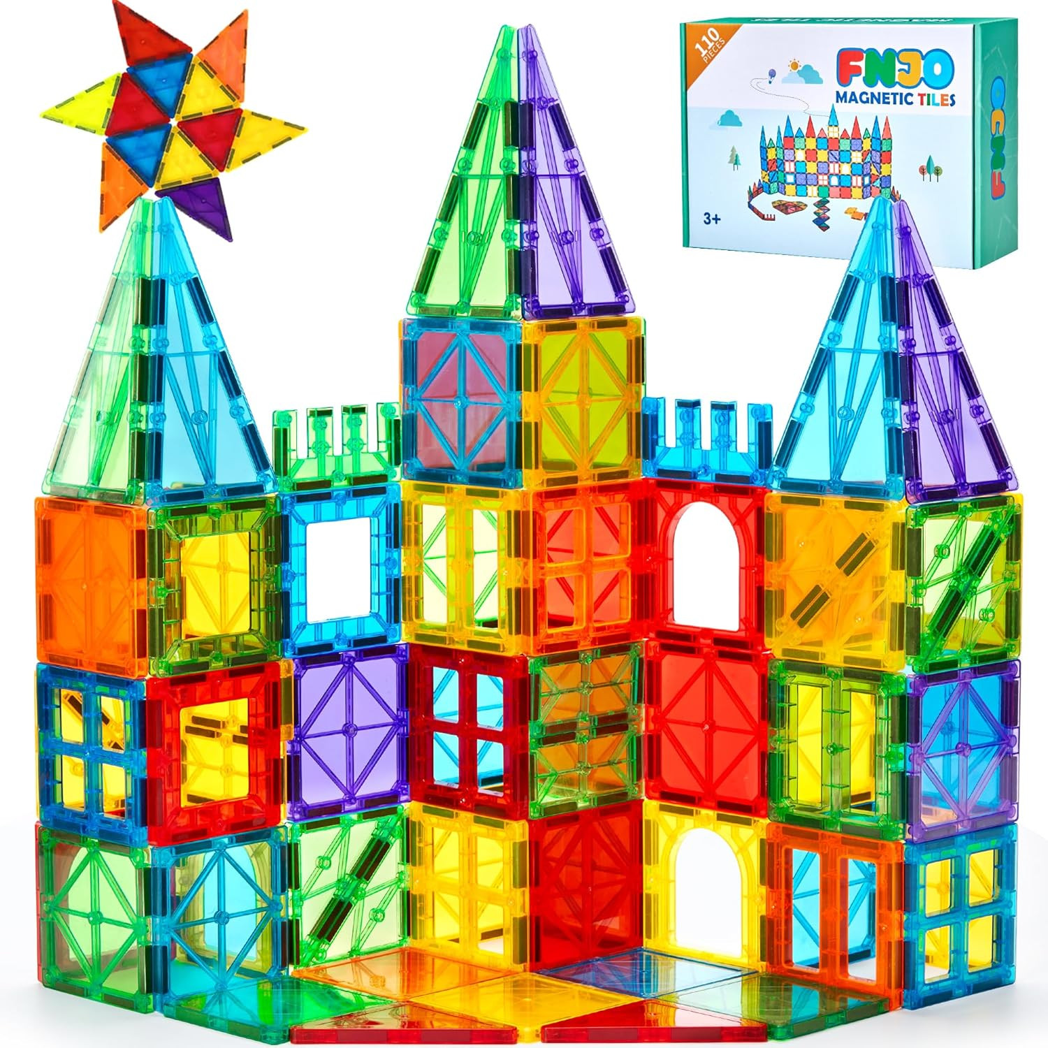 FNJO Magnetic Tiles, 110PCS Magnet Building Set, Magnetic Building Blocks,Construction STEM Learn... | Amazon (US)
