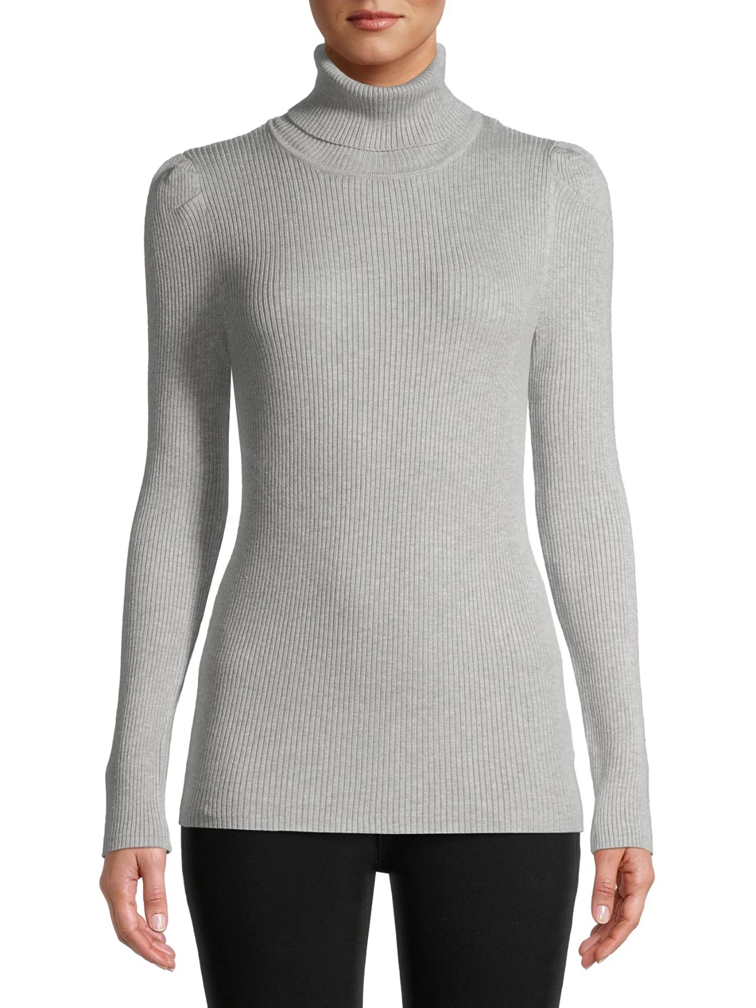 Time and Tru Women's Puff Shoulder Turtleneck Sweater | Walmart (US)