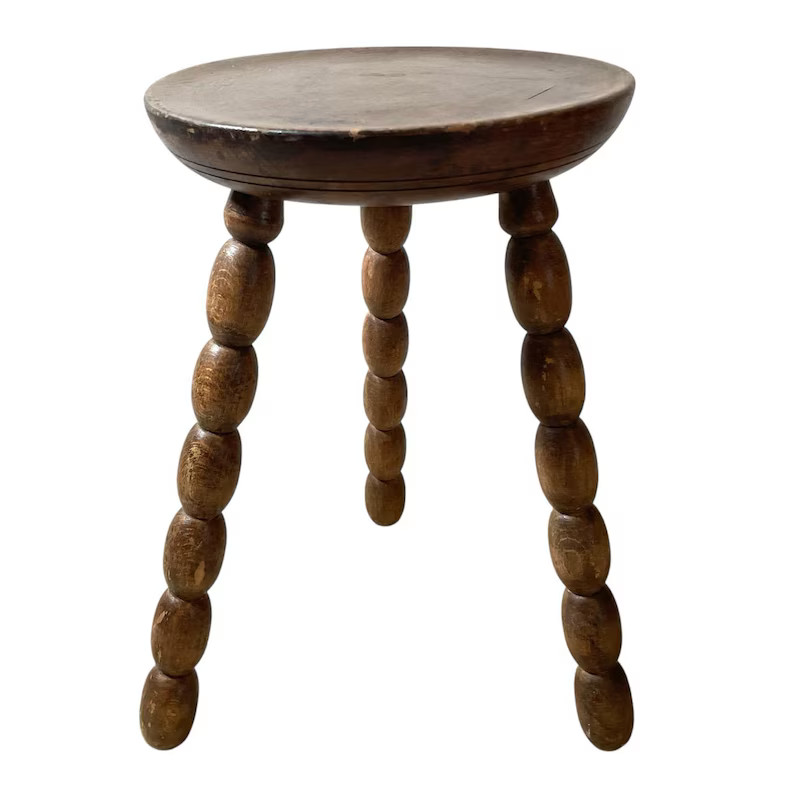 Vintage French Bobbin Leg Stool Natural Wood Finish Chair Cupped Round Seat Egg Bobbins Table Tab... | Etsy (US)