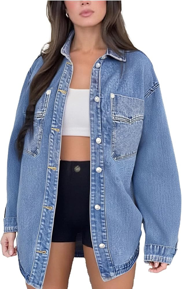 Womens Denim Jacket Wash Jean Jacket Coats With Pockets | Amazon (US)