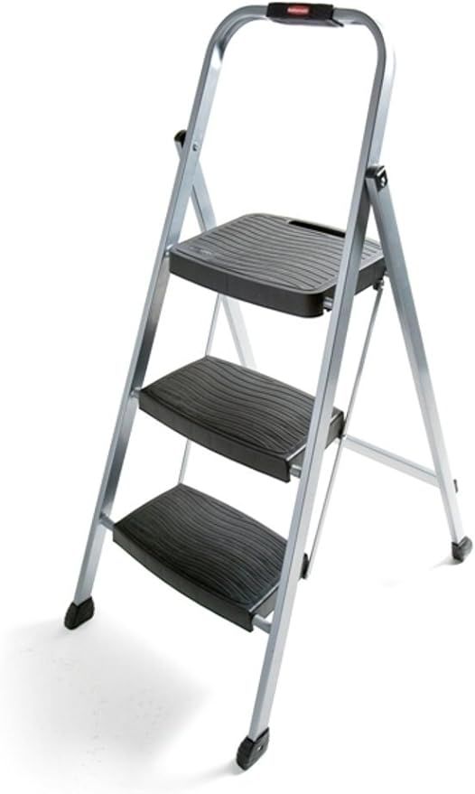 Rubbermaid RM-3W 3-Step Steel Step Ladder with Hand Grip, 200 lb Capacity, Silver | Amazon (US)