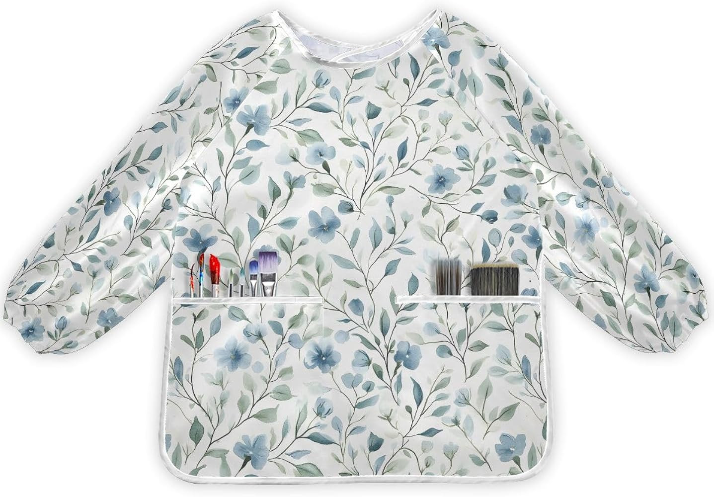 Bolaz Painting Smocks for Kids 2-4 Eating with Pockets Lightblue Flower Waterproof Toddler Apron | Amazon (US)