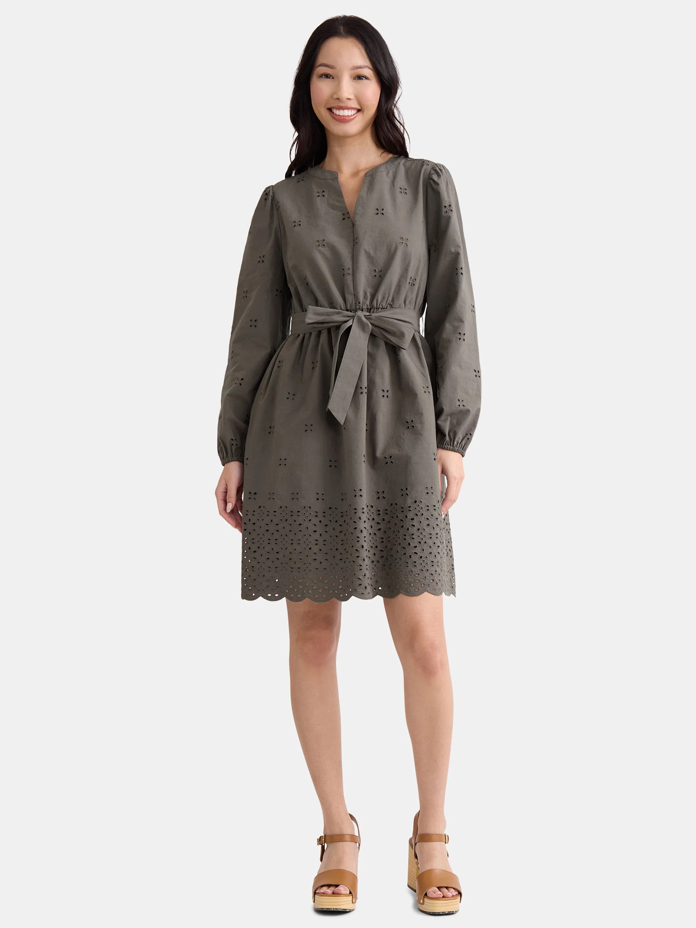 Time and Tru Women's and Women's Plus Embroidered Cotton Eyelet Dress, Sizes XS-4X | Walmart (US)