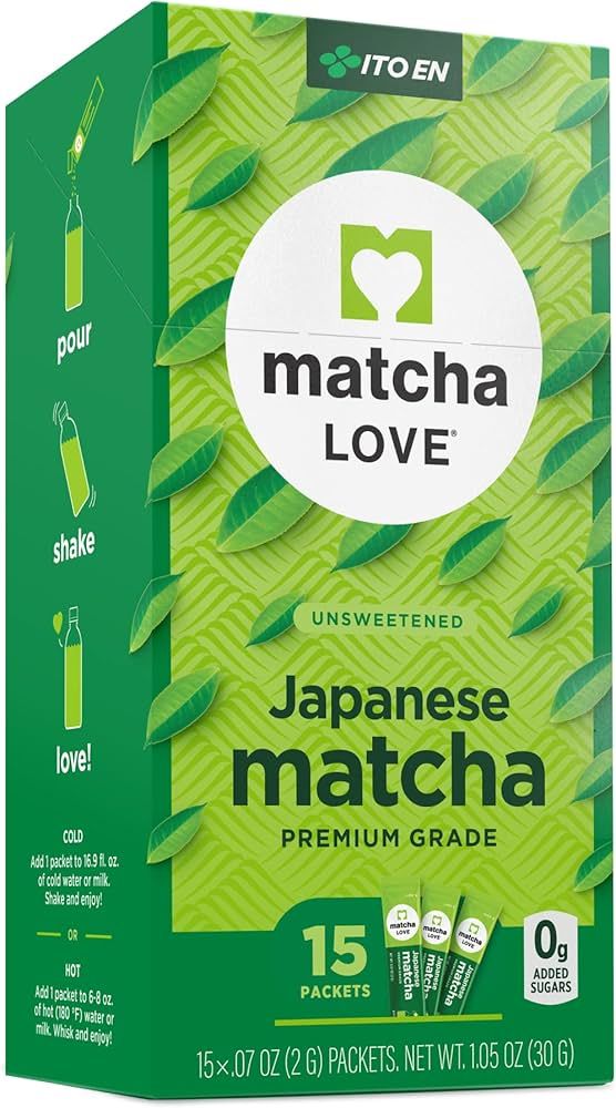 Matcha Love Japanese Matcha Unsweetened Green Tea Powder, 15 Single Serve Packets, 1.05 Ounces | Amazon (US)