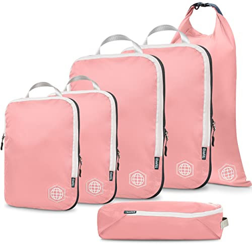 TRIPPED Travel Gear Compression Packing Cubes for Travel - Luggage and Backpack Organizer Packaging Cubes for Clothes (Dusty Rose, 6 Piece Set) | Amazon (US)