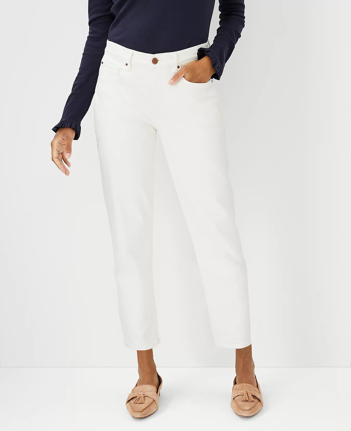 Sculpting Pocket Mid Rise Taper Jeans in Natural | Ann Taylor (US)