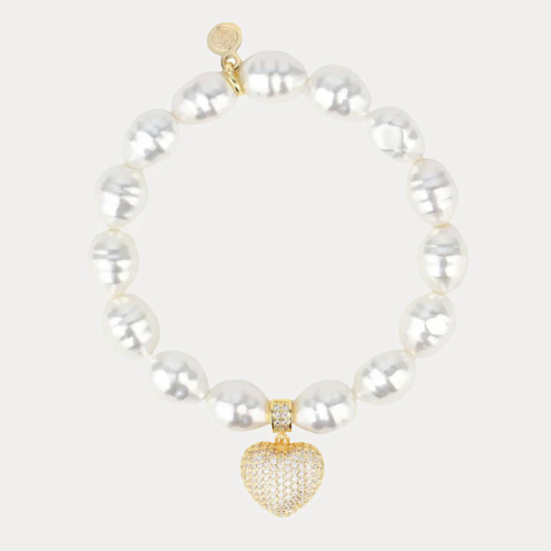 Pearl White Pave Heart Bracelet | BuDhaGirl