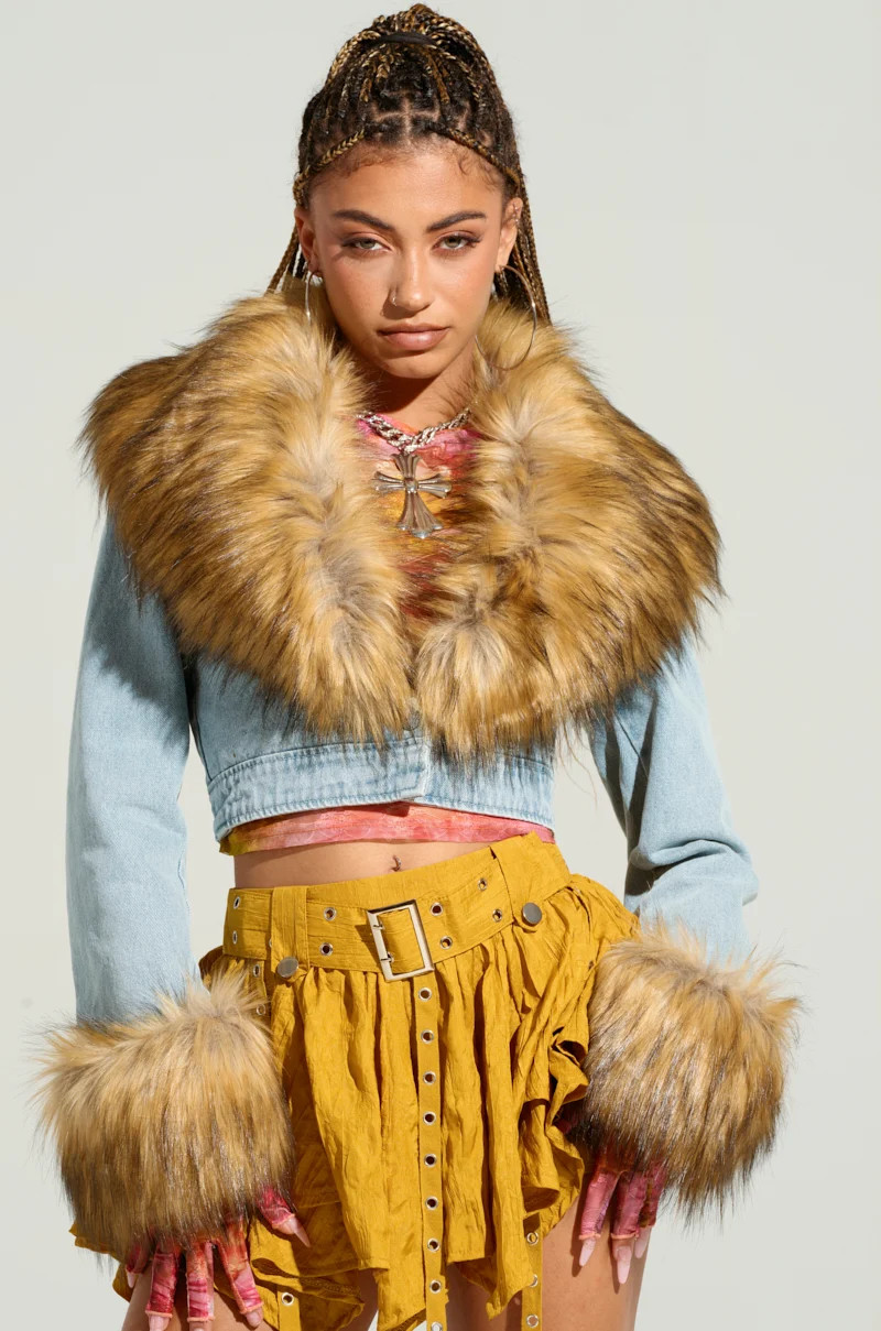 NEW GISELE CROPPED FUR TRIM JACKET | AKIRA