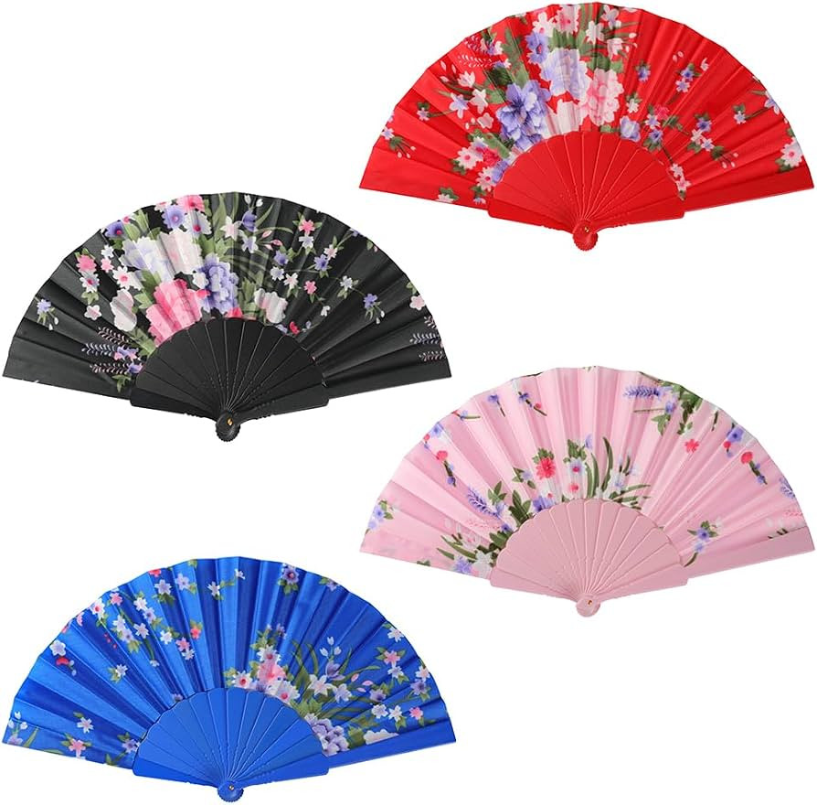 HUNANBANG 4 Pcs Oriental Flowers Japanese Folding Hand Fans Spanish Church Wedding Vintage Gift, ... | Amazon (US)