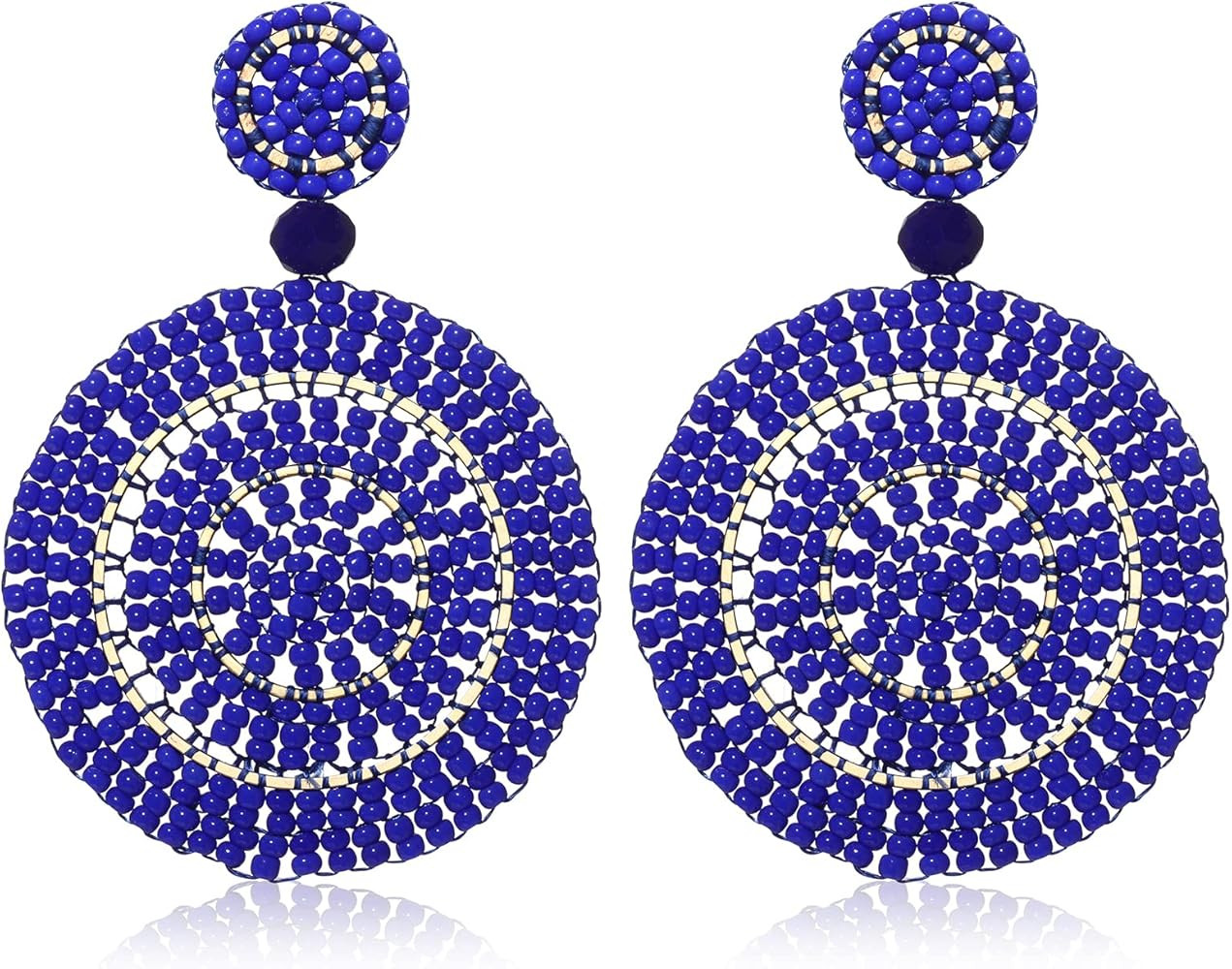 CEALXHENY Beaded Drop Earrings for Women Handmade Colorful Bead Earrings Bohemia Hoop Dangle Earr... | Amazon (US)