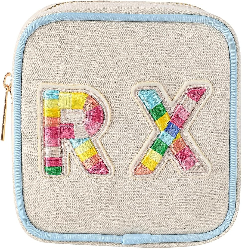 Small Canvas Rx Medicine Packages, Cute Chenille Letter Patch Drug Makeup Bag with Metal Zipper, ... | Amazon (US)