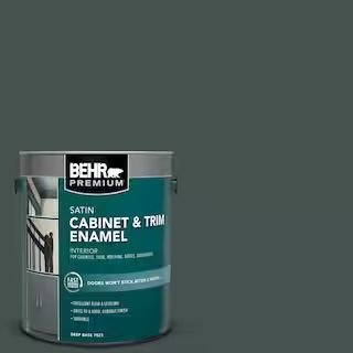 BEHR PREMIUM 1 gal. #MQ6-44 Black Evergreen Satin Enamel Interior Cabinet and Trim Paint 752301 | The Home Depot