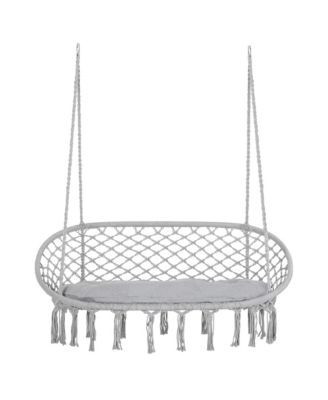 2 Person Hammock Chair Macrame Swing With Soft Cushion Hanging Cotton Rope Chair For Indoor Outdoor Home Patio Backyard Grey | Macy's