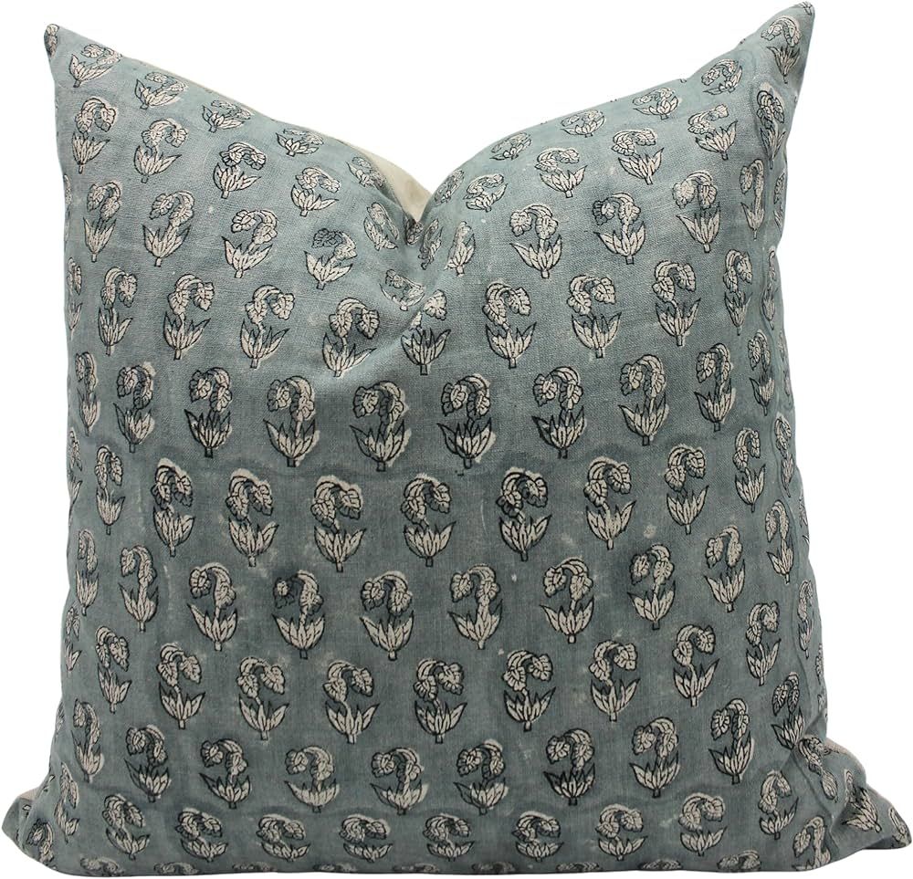 Fabritual Pure Linen Throw Pillow Cover, Outdoor Pillow with Handloom Print, Handmade Cushion Cov... | Amazon (US)