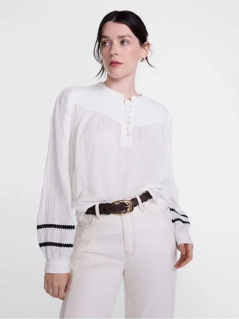 Scenario Women's and Women's Plus Quilted Detail Long Sleeve Top, Sizes XS-4X | Walmart (US)