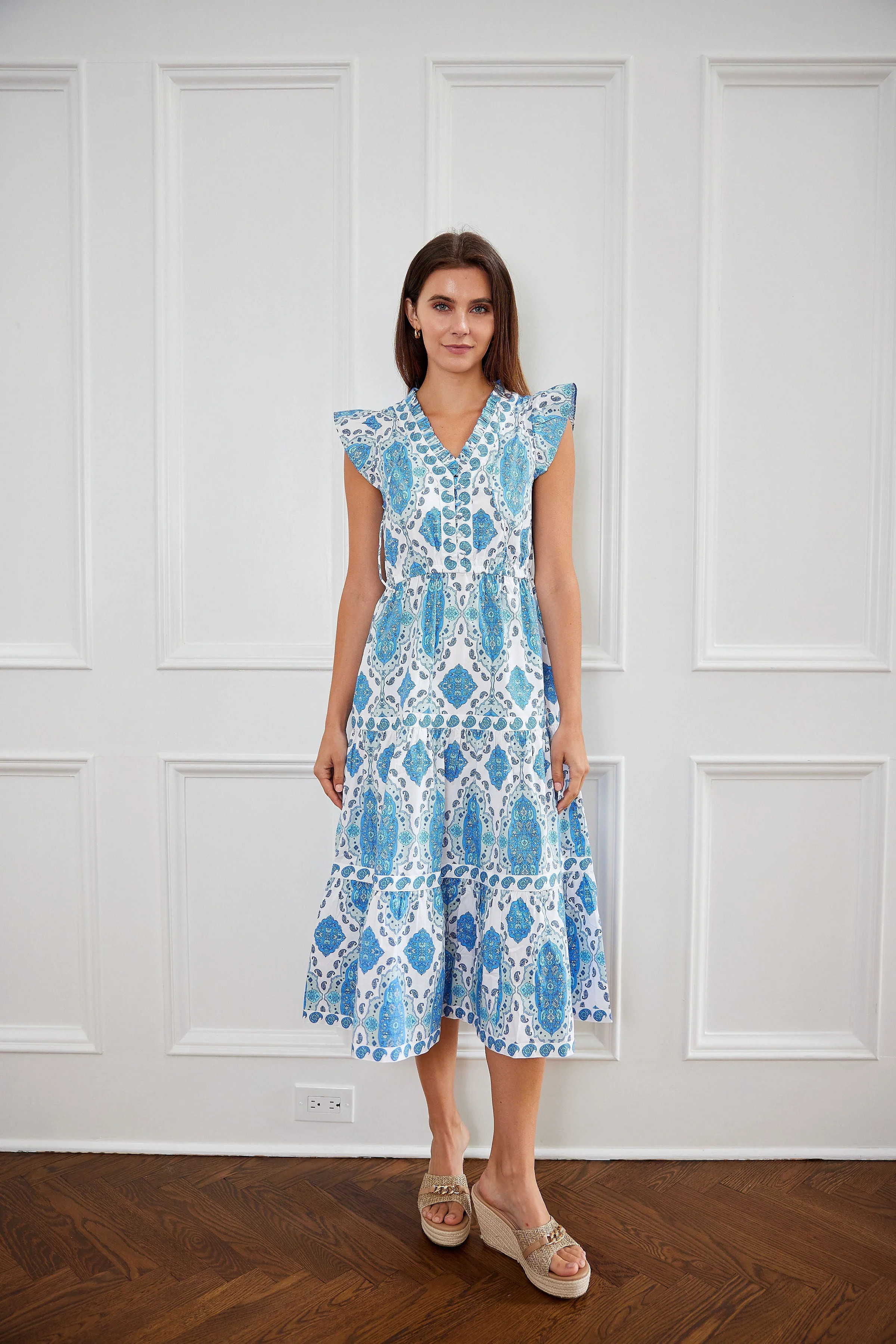 Paisley Park Print Cinched Waist Flutter Midi Dress | Sail to Sable