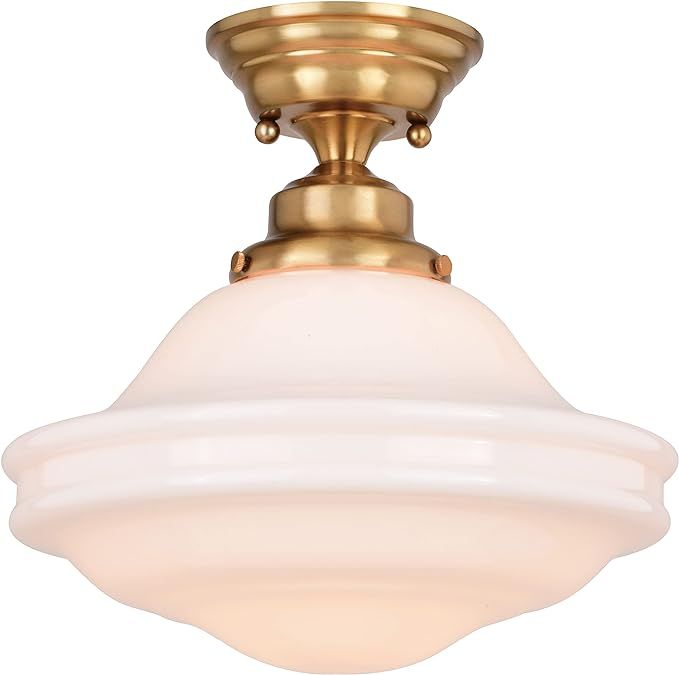 VAXCEL Huntley 12-in W Natural Brass Farmhouse Schoolhouse Semi Flush Mount Ceiling Light White G... | Amazon (US)
