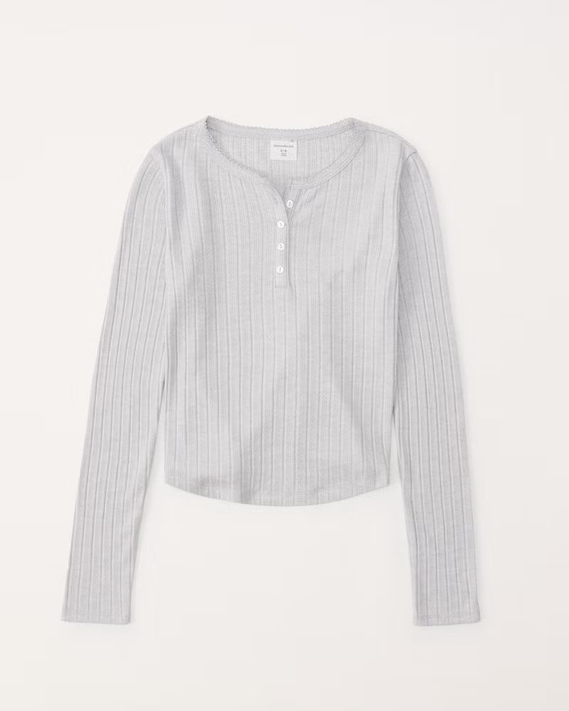 girls long-sleeve pointelle henley tee | girls tops | Abercrombie.com | Abercrombie & Fitch (US)