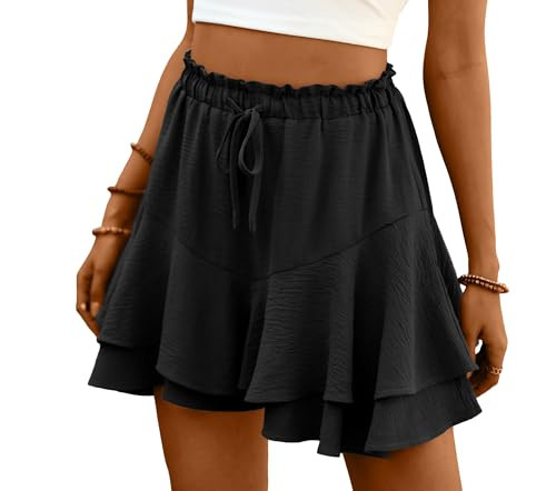 Lepunuo Flowy Shorts for Women Casual Black Skorts Ruffle Mini Skirts Butterfly Vacation Shorts | Amazon (US)