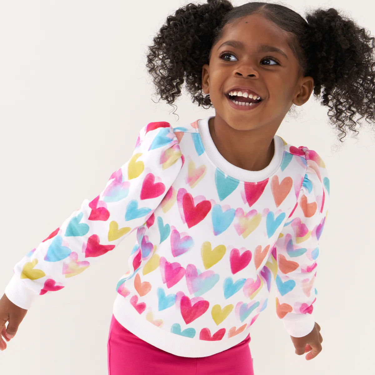 Watercolor Love Puff Sleeve Crewneck | Little Sleepies