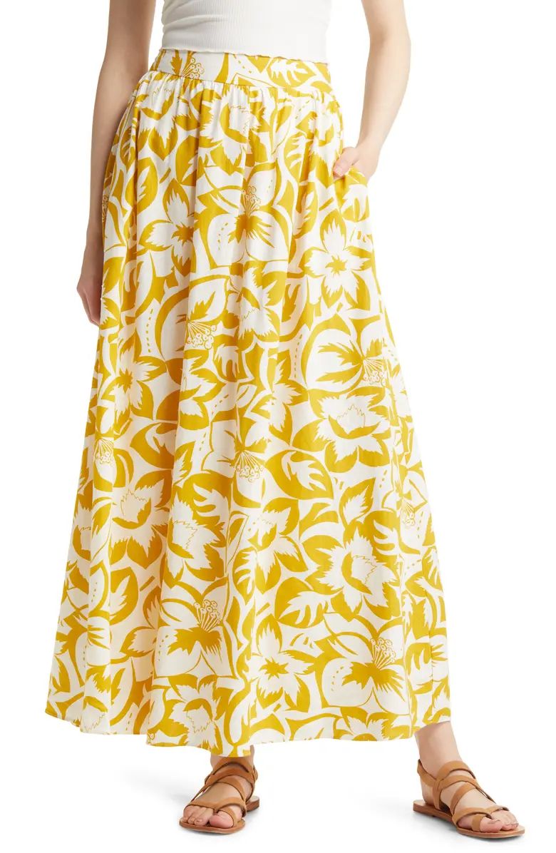Shirred Linen Blend Maxi Skirt | Nordstrom