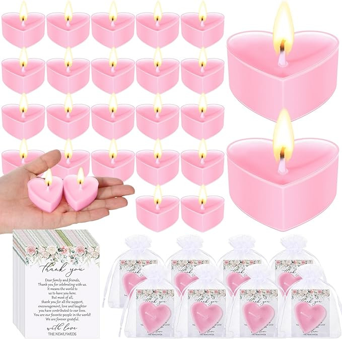 54 Sets Wedding Favors for Guests 54 Heart Shaped Candles Mini Soywax Tealight Candles 54 Thank Y... | Amazon (US)