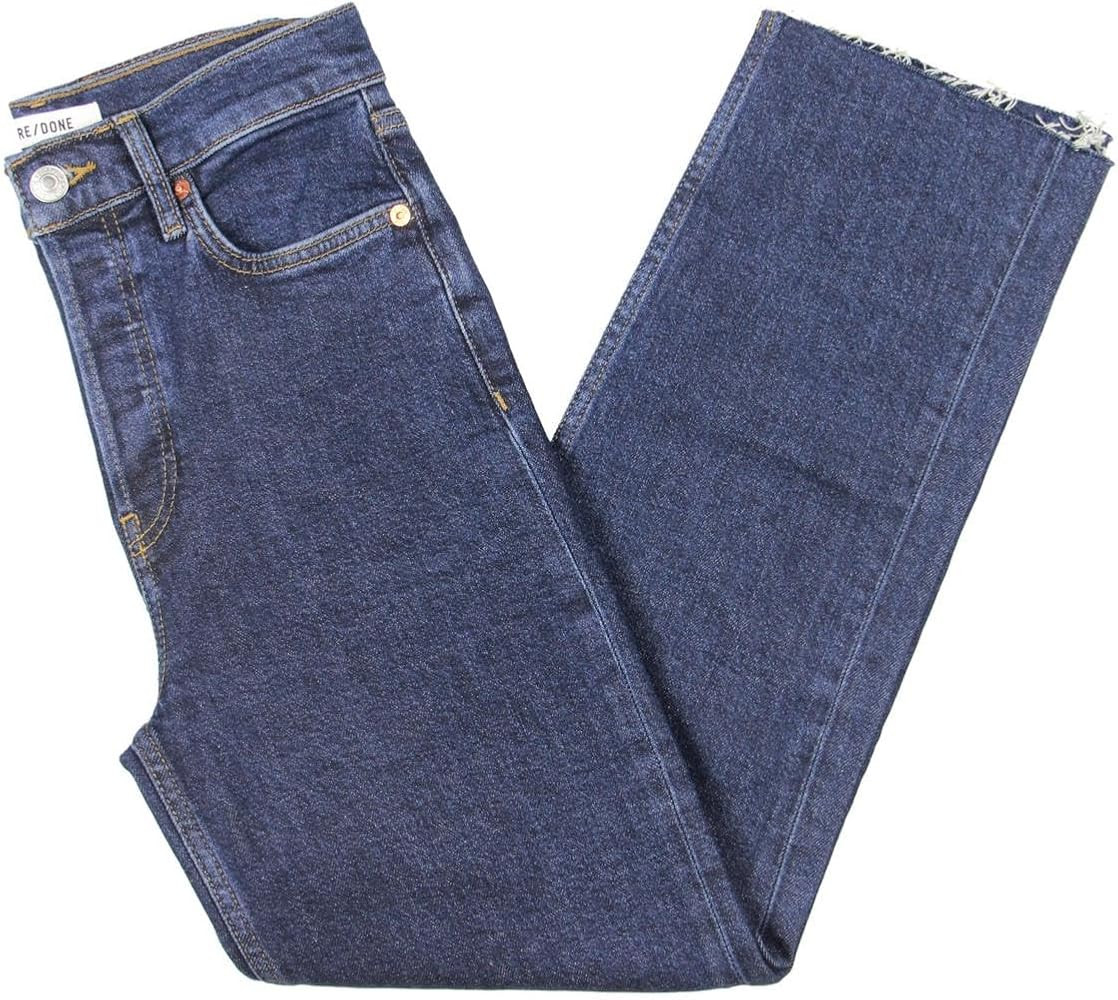 RE/DONE Womens 70's Stove Pipe High Rise Button-Fly Straight Leg Jeans Blue 27 | Amazon (US)