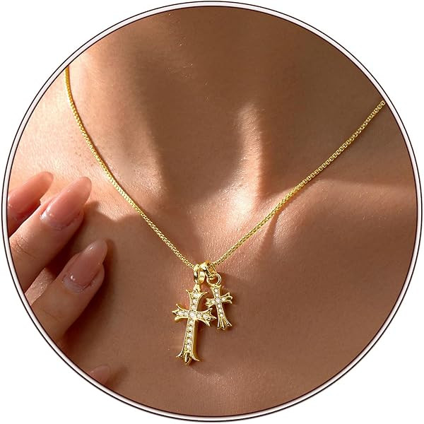 Partm Gold Cross Necklace for Women 14K Plated Dainty Pendant Cross Chain Faith Crucifix Choker B... | Amazon (US)