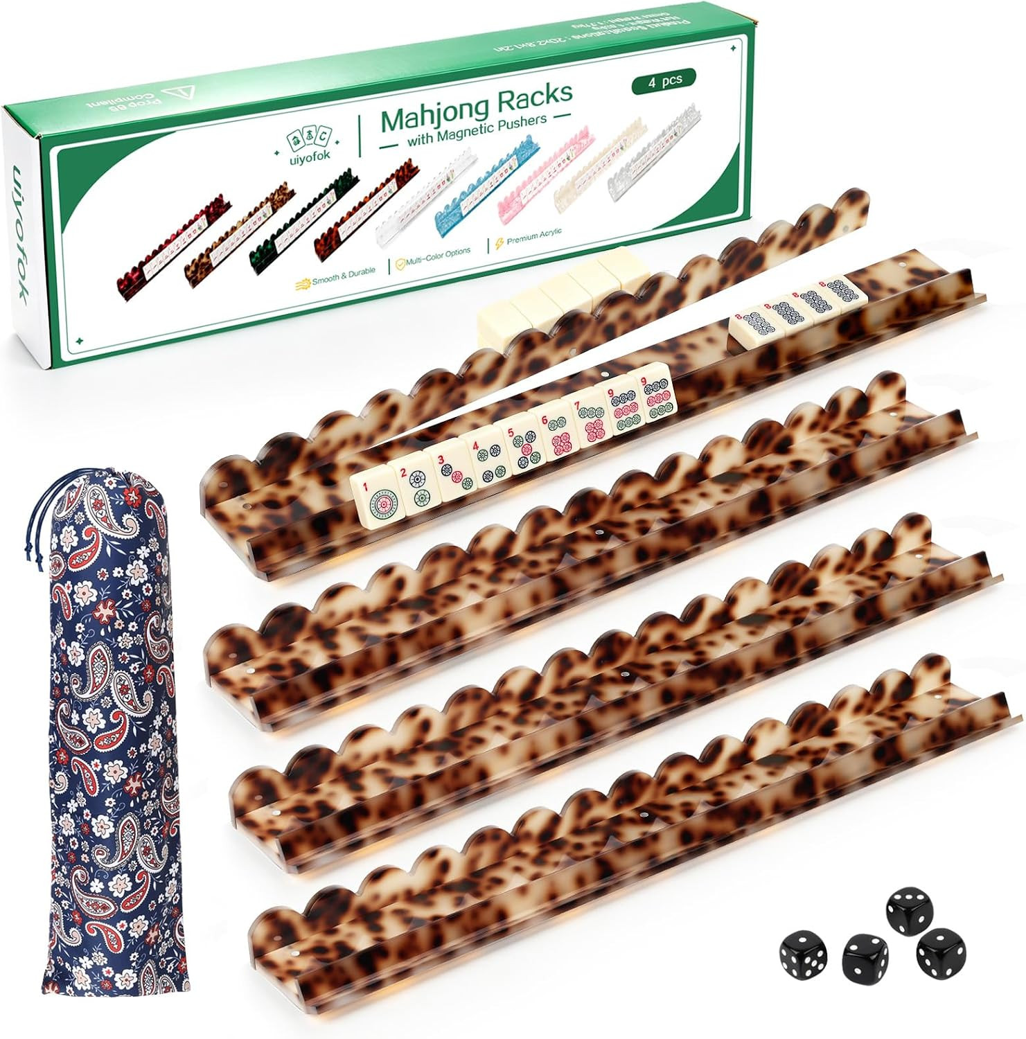Mahjong Racks with Magnetic Pushers, Set of 4, 20 Inch Amber Tortoise Premium Thickened Acrylic Scalloped Mahjong Racks with Pushers for American Mahjong, Gift for Mahjong Lovers | Amazon (US)