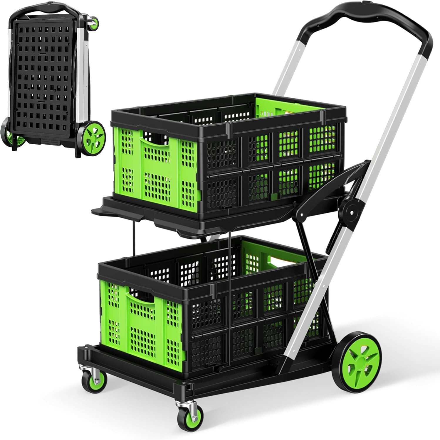 8-in-1 200LBS Collapsible Shopping Cart, Multi Functional Utility Cart with 2 Storage Crate,Adjus... | Amazon (US)