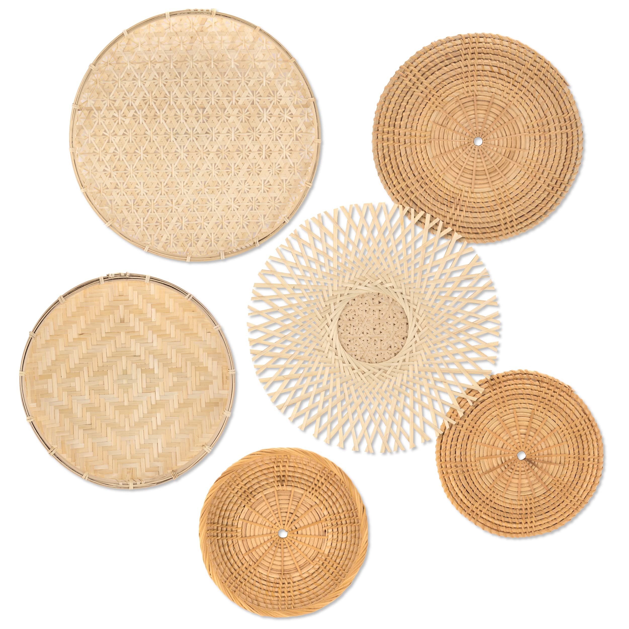 b.spoke Hanging Wall Basket Decor – Set of 6 Handmade Decorative Boho Woven Wall Baskets - Round Nat | Amazon (US)