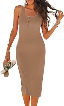 Feiersi Women's Summer Racerback Tank Dress Ribbed Stretchy Sleeveless Casual Tank Dresses | Amazon (US)