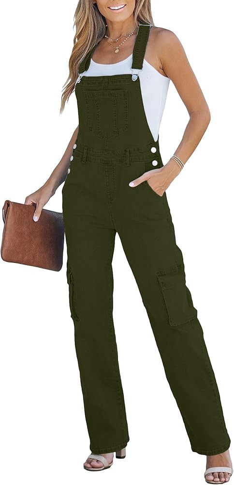 luvamia Cargo Jean Overalls for Women Wide Leg Bib Utility Stretchy Denim Jumpsuit Overall Loose ... | Amazon (US)