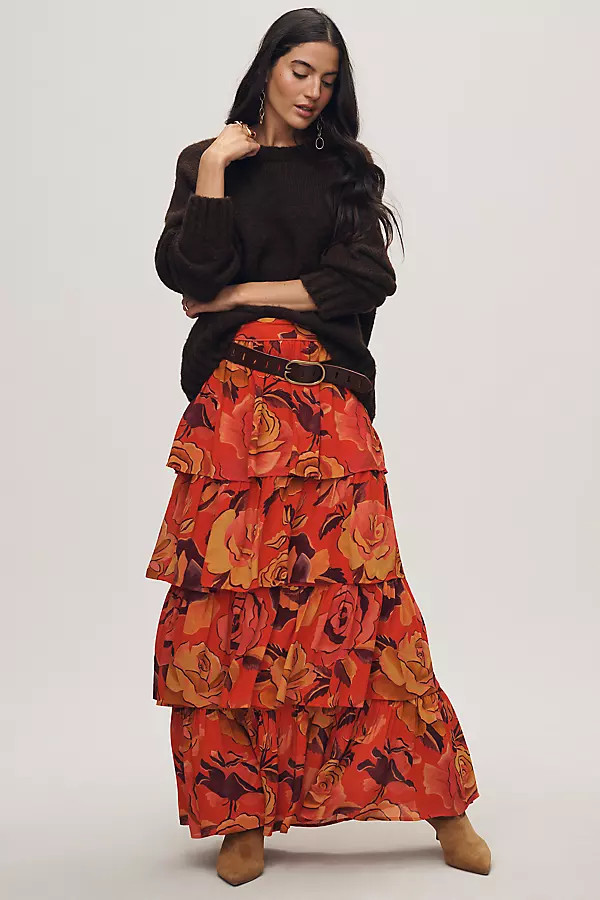 Farm Rio Floral Tiered Midi Skirt | Anthropologie (US)