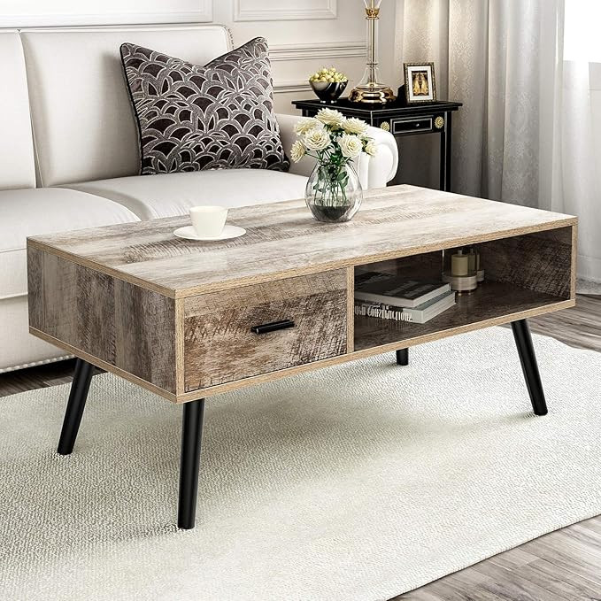 YITAHOME Mid-Century Coffee Table with 1 Drawer and Open Storage Shelf for Home Living Room, Cock... | Amazon (US)