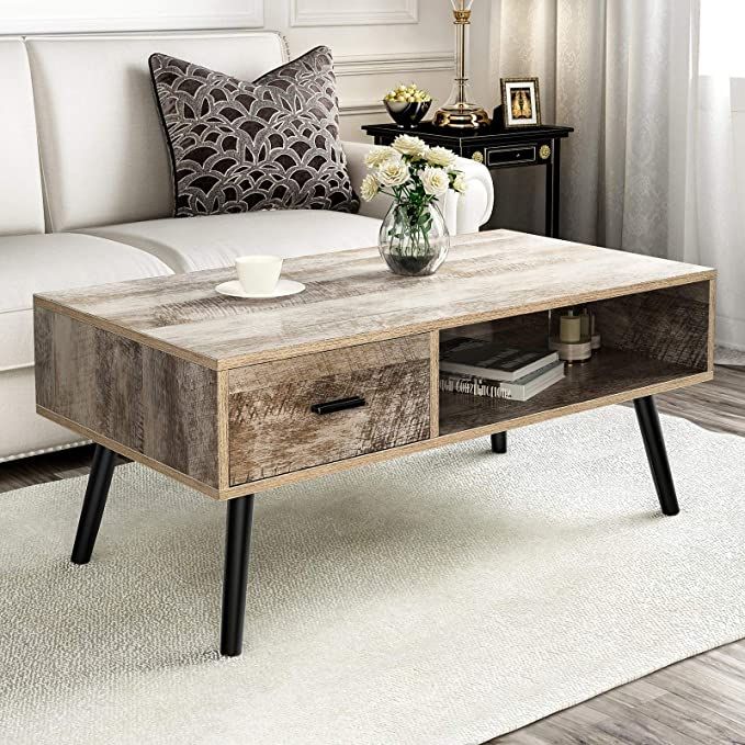 YITAHOME Mid-Century Coffee Table with 1 Drawer and Open Storage Shelf for Home Living Room, Cock... | Amazon (US)