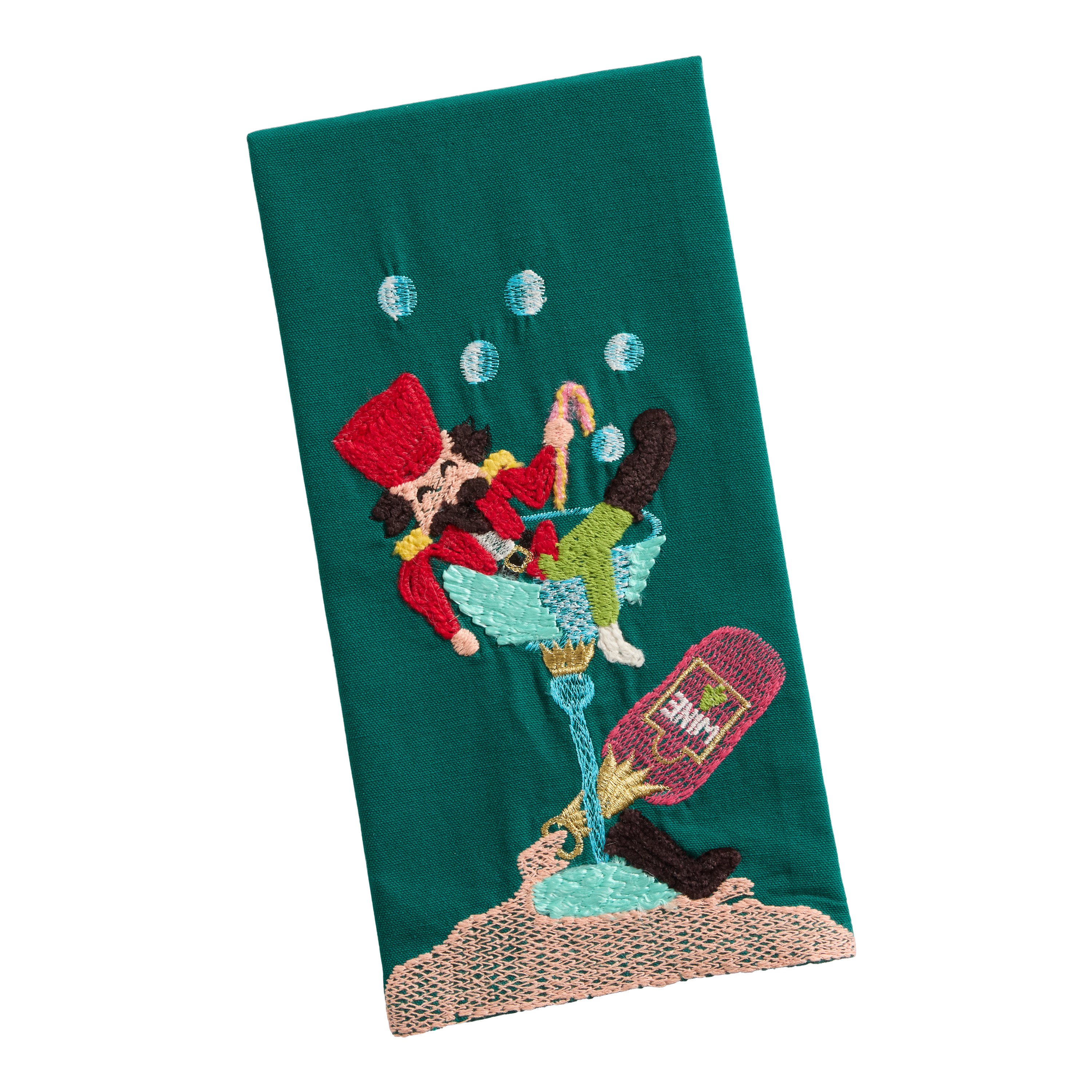 Jingle Mingle Nutcracker Bubbly Embroidered Kitchen Towel | World Market