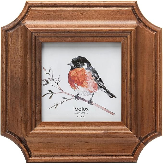 4x4 Octagonal Picture Frame, Walnut-Colored Pine Wood with Real Glass, Vertical and Horizontal fo... | Amazon (US)