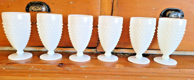 Vintage Anchor Hocking White Milk Glass Hobnail & Ladder Stem Goblet Set Of 6  | eBay | eBay US