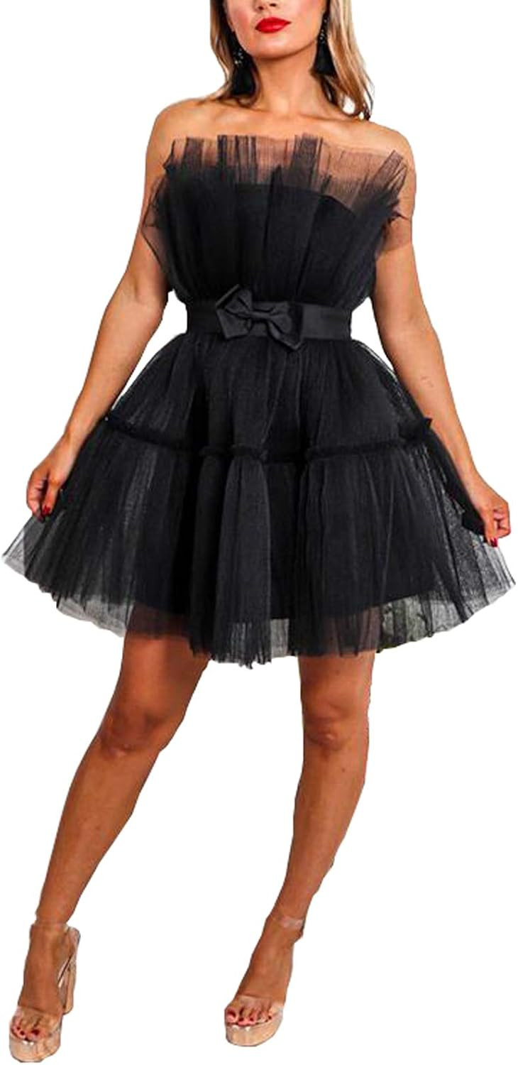 Tianzhihe Ruffle Short Prom Dresses Tulle Tutu Mini Homecoming Dress Cocktail Party F... | Amazon (US)