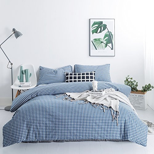 SUSYBAO Royal Blue Gingham Duvet Cover King 100% Washed Cotton Blue Plaid Duvet Cover 3 Pcs Set 1 Vintage Grid Checkered Duvet Cover with Zipper Ties 2 Pillowcases Blue White Gingham Bedding Set | Amazon (US)