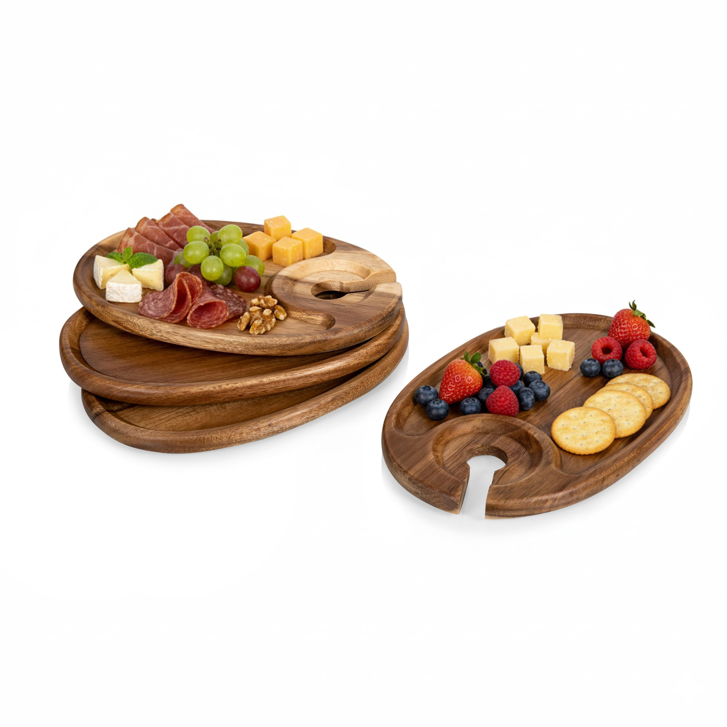 PICNIC TIME Wine Appetizer Plates, Set of 4 Wooden Cocktail Plates with Glass Holder, Mini Charcu... | Amazon (US)