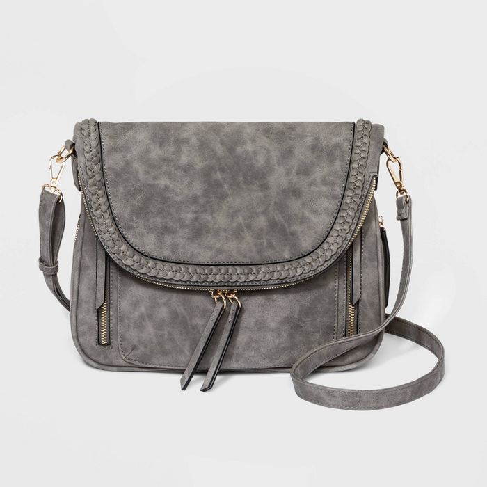 VR NYC Magnetic Closure Braid Crossbody Bag - Gray | Target